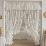 French Elegant White Embroidery Ruffle Tulle Curtains Valance with For Girls Living Bedroom Room Sheer Drapes Rideaux Voilage