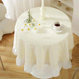 Round Ruffled Edge Table Cloth Pastoral Style Printed Pure Cotton Table Mat Anti Slip Dustproof Tabletop Decorative Desk Cloth