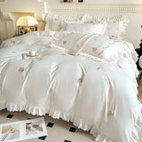 Bedding Set Embroidered Bed Linen Set Ruffles Duvet Cover Pillowcase with Bedsheet Smooth Bedclothes for Home