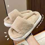 New Women Slippers Autumn and Winter Fur Slippers Indoor Household Slippers Soft Bottom Solid Color Home Cotton Slippers