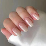 24Pcs Nude Pink Nail Tips Short Round Head False Nails with Design Wearable Finished Fake Nails Full Cover Press on Nails