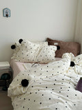 Warm White Polka Dot Fluffy Milk Velvet Four Piece Bedding Set YAKEHOME ternoon Tee O'Clo Lazy Sle Winter ential