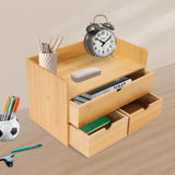 Bamboo 3-Drawer Desk Storage Box, 2-Layer Organizer for Office Supplies, Study Room & Bookshelf Decorative Storage Solution