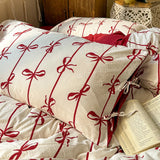 3/4PCS Red Butterfly Knot Bedding Set  Grid Cute Pony Printed Duvet Cover Set for Goth Girl Bedroom Decoration King Queen Size