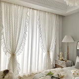 French White Lace Ruffle Curtains Wavy Three-dimensional Jacquard Curtain for Living room, Bedroom Light Filtering, Thick Gauze