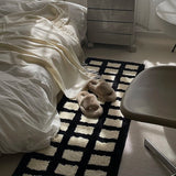 Tufting Black White Grids Bedside Rug Soft Geometric Carpet Bathroom Floor Pad Kids Room Bedroom Doormat Aesthetic Home Decor
