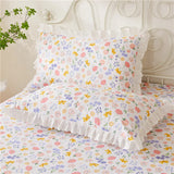 2PCS Printed Cotton Cloth Pillow Cases Princess Lace Ruffle Style Pillow Sham Queen King Bed Pillow Case Sale
