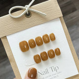 10Pcs Pure Color Handmade Short False Nail with Glue Press On Nails Full Cover French Round Head Manicure Wearable Nail Tips Art
