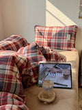 Retro Plaid Thi Warm Milk Velvet Four Piece Set Double Sided Coral Fce Bedding Covers for Girls Heartfelt Design