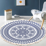 Hand Woven Cotton Linen Carpet Retro Bohemian Round Bedside Geometric Floor Mat Living Room Home Decor Boho Mandala Tassel Rug