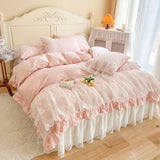 100% Cotton Romantic French Princess Wedding Bedding Set Lace Ruffles Duvet Cover Lace Bed Sheet Bed Skirt Bedspread Pillowcases