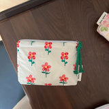 Pink Floral Print Mini Cotton Pouch for Women, Small Coin Purse & Card Holder for Lipstick & Earphone, Summer New Portable