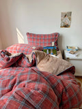 Thiened Red Plaid Autumn Winter Milk Velvet Bedding Set Double Sided Fce 8M Bus Retro Moonlight Bedding Cover Quilt