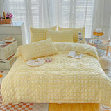 Simple Two-Tone Seersucker Bedding Set Super Soft Skin-Friendly Sheet Kit with Quilt Cover Nordic Solid Breathable Home Textile