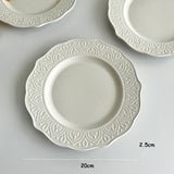 French Embossed Western Dining Plate High-end White Dessert Plates Exquisite Home Ceramic Serving Disc Retro Pasta Tableware