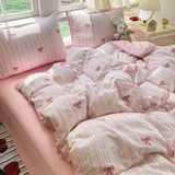 Oxygen Double Layered Four-Piece Bedding Set Fresh Floral Duvet Cover Bed Sheet Bed Canopy Student Dormitory 3-Piece Set