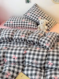 Ikeehome  2pcs Black & White Gingham Pillowcase Set with Pink Bow Print, Soft Cotton Blend for Dorm or Bedroom