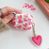 Pink Heart Girls Case for AirPods 4 Pro Shell Texture Earphone Protective Cover for Airpods 2 3 3rd Soft IMD Case with Keyring