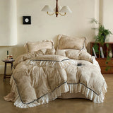 Vintage French Lace Ruffles Bedding Set Pure Cotton Wrinkled Yarn Soft Duvet Cover Set Flat/Fitted Bed Sheet Pillowcases 4Pcs