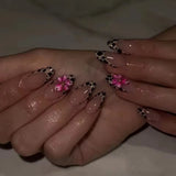 Almond Press on Fake Nails 3D Ripple Star False Nails Blue Smudge Detachable Full Cover Nails Tips 3D Shell Pearl Acrylic Nail