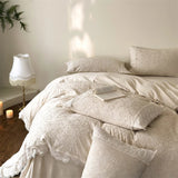 20% Linen And 80% Cotton Vintage French Jacquard Lace Embroidery Bedding Set Duvet Cover Flat/Fitted Bed Sheet Pillowcases 4Pcs