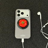 Creative Magnetic Black White Lattice Pattern Phone Case with Tomato Bracket for iPhone 17 16 15 Pro Max Shockproof Back Cover
