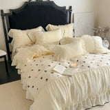 Princess Style Duvet Cover Set Lace Ruffles Rose Embroidery Bed Cover Bed Sheet Pillowcase Soft Bedding Set Decor Gift for Home
