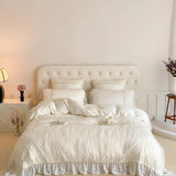 Pink Romantic Lace Princess Wedding Bedding Set Lyocell Bamboo Fiber Soft Silky Duvet Cover Flat/Fitted Bed Sheet Pillowcases