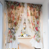 2 Pieces Flower Sheer Ruffled Short Curtain for Kitchen Sink Small Window Half Curtain Romantic French Tulle Door Drapes