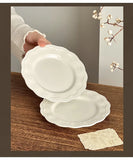 French Retro Relief Plates High-end White Ceramic Flower Dish Household Breakfast Bread Plate Exquisite Dessert Tableware