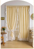 Light Yellow Daisy French Vintage Ruffle Lace Flower Semi Blackout Curtains Cotton Linen Window Door Cabinet Drapes for Bedroom