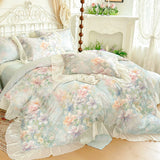 Egyptian Cotton Bedding Set Luxury Flowers Printing Lace Princess Duvet Cover Sets Fitted Bed Sheet Pillowcases Home Textile