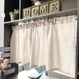 Short Curtains Beige Flax Linen Rustic Farmhouse Ready Made Cabinet Curtain for Cafe Kitchen Window Living Room Home Decor