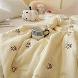 Embroidered Summer Quilt Washed Cotton Girl Home Comfortable Skin Friendly Soft Air-Conditioned Thin Quilted Queen Size Blankets