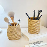 Imitation Rattan Woven Pen Holder Multi-functional Storage Basket Makeup Brush Storage Box Desk Organizer Office  Pen Holder