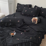 3pcs Rose embroidery Lace Quilt, pillowcase Single Double Summer Air Conditioning Throw Blanket Nap Blanket Thin Quilt