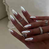 24Pcs Simple French Fake Nails with Almond Head Design Detachable 3D Irregular Star Pattern Press on False Nails Manicure Tools