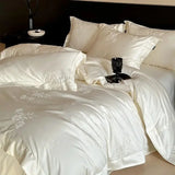 4Pcs Jacquard Egyptian Cotton Luxury Bedding Set Soft Silky Single Queen King Duvet Cover Set Flat/Fitted Bed Sheet Pillowcases