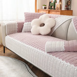 Quilted Velvet Sofa Covers, Couch Slipcover, Lace, Sectional Sofa Armchair Furniture Protector, Soft Warm, Non-slip