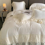 Ruffle Chiffon Lace Duvet Cover Set  2Pcs Pillowcases Sweet Cute Princess Style Bedding set Ultra Soft and Light Weight