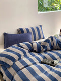Thiened Soft Briti Sle Winter Warm Coral Velvet Four-Piece Bedding Set Milk Velvet Stripe Print Bedding Duvet Cover Set