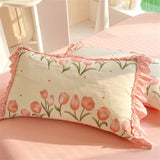Fashion Flower Bedding Set Bed Sheet Cute Princess AB Double Sided Ruffle Flower Quilt Cover Pillowcase Bedclothes Home Textiles