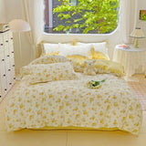 100% Cotton Four Piece Set Soft Skin-friendly Duvet Cover Set Single Couple Flower Printed Comforter Bedding Set for Adults Kids