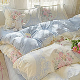100% Cotton Skin-friendly Four Piece Set Soft Duvet Cover Set Single Couple Flower Printed Comforter Bedding Set for Adults Kids