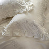 Flowers Embroidery Ruffles Purple Luxury Bedding Set 1000TC Egyptian Cotton Duvet Cover Flat/Fitted Bed Sheet Pillowcases 4Pcs