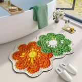 Double Flower Print Diatomite Bath Mat, Upgraded Fast Dry Bathroom Rug, Instant Absorption Non-Slip, Rubber Backing Shower Pad