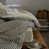 Linen Cotton Simple Stripes Jacquard Nordic Style Bedding Set Single Double Queen King Duvet Cover Flat Sheet Pillowcase
