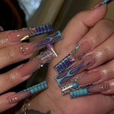 24pcs Wearable Press on Nails Fashion Flower Pearl Design Long Square Fake Nails Tips White French Coffin False Nail Finished