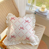 Cute Cat Bow Printed Pillow Series Bedroom Living Room Dormitory Pillow Ruffle Square Pattern Home Decoration Detachable Pillow