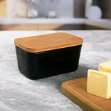 Simple Ceramic Butter Dish with Bamboo Cover Butter Knife Rectangular Sealed Jar Western Cheese Butter Box Storage Jar Tableware